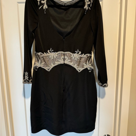 Women’s black satin sheath dress Silver beading & appliqués made by Colors Dress - Picture 6 of 7